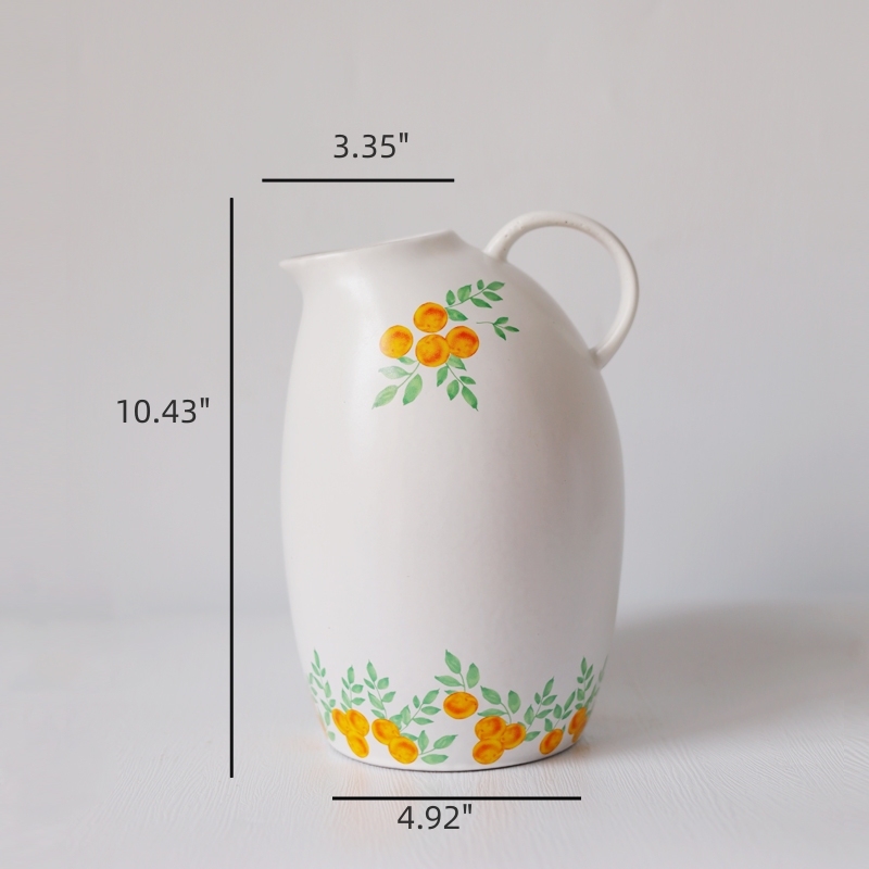 Chinese Luckly Persimmon Design Hand Painted Ceramic Pitcher Vase with Handle for Inner Home Decoration