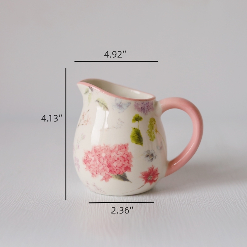 Romantic Hand Painted Graceful Flora Pattern Ceramic Water Pitcher with Handle Flower Vases for Home Decor