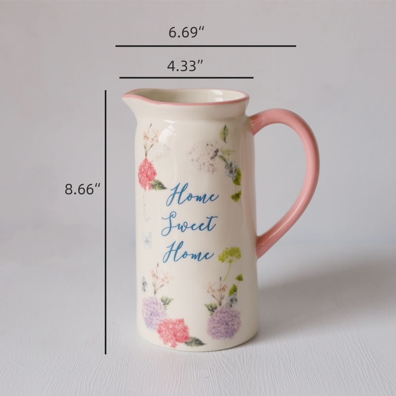 Romantic Hand Painted Graceful Flora Pattern Ceramic Water Pitcher with Handle Flower Vases for Home Decor