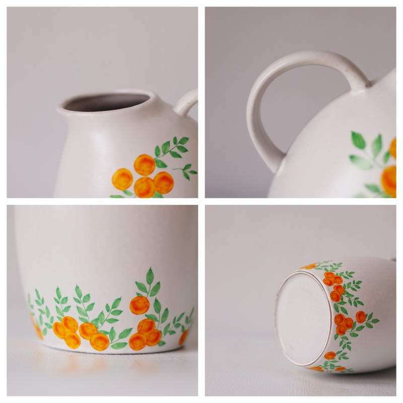 Chinese Luckly Persimmon Design Hand Painted Ceramic Pitcher Vase with Handle for Inner Home Decoration