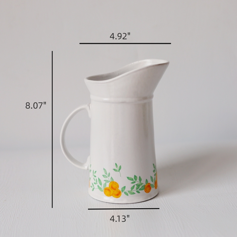 Chinese Luckly Persimmon Design Hand Painted Ceramic Pitcher Vase with Handle for Inner Home Decoration