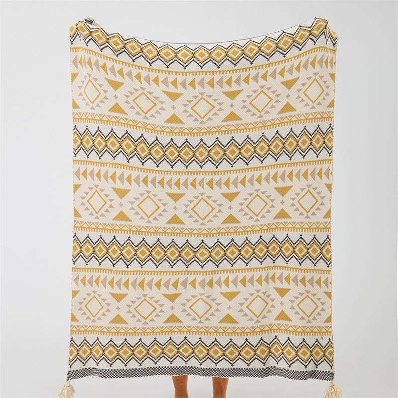 Bohemian Knitted Throws Shawl Blanket with Tassels