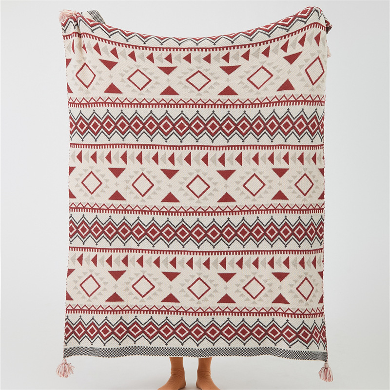 Bohemian Knitted Throws Shawl Blanket with Tassels