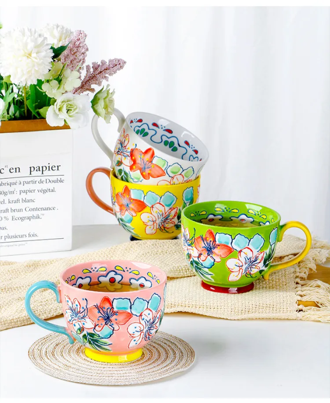 Bright Flowers American ceramic 500ML Breakfast cup mugs coffee