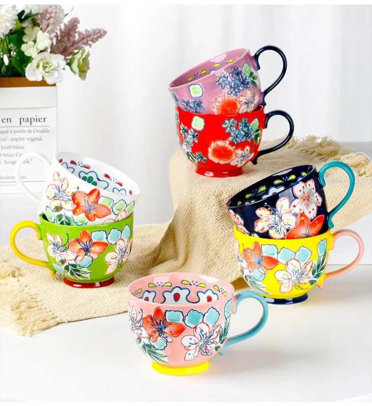 Bright Flowers American ceramic 500ML Breakfast cup mugs coffee
