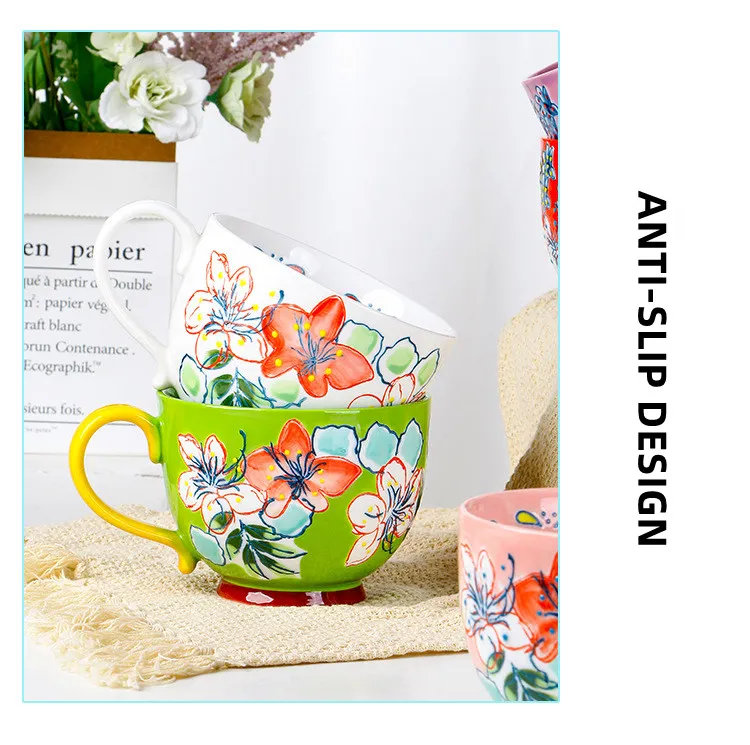 Bright Flowers American ceramic 500ML Breakfast cup mugs coffee