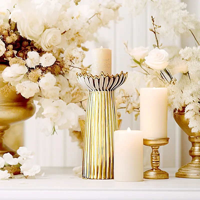 Classical Style Luxury Metallic Gold Ceramic Candle Holder and Wedding Candle Stick Holder Set of 2