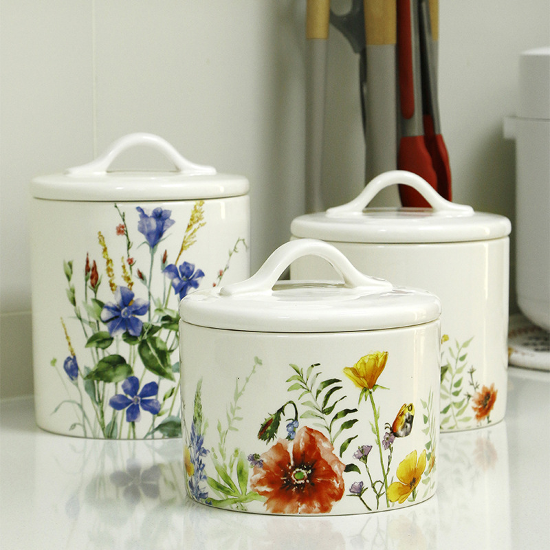 Pastoral Style Snack Storage Tank Creative Hand-Painted Flowers And Grains Sealed Jar