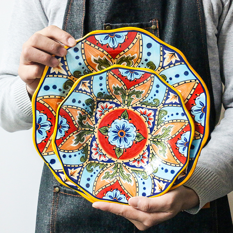 Hand-painted Creative Irregular Bohemian Porcelain Dish Dinner Salad Charger Plate