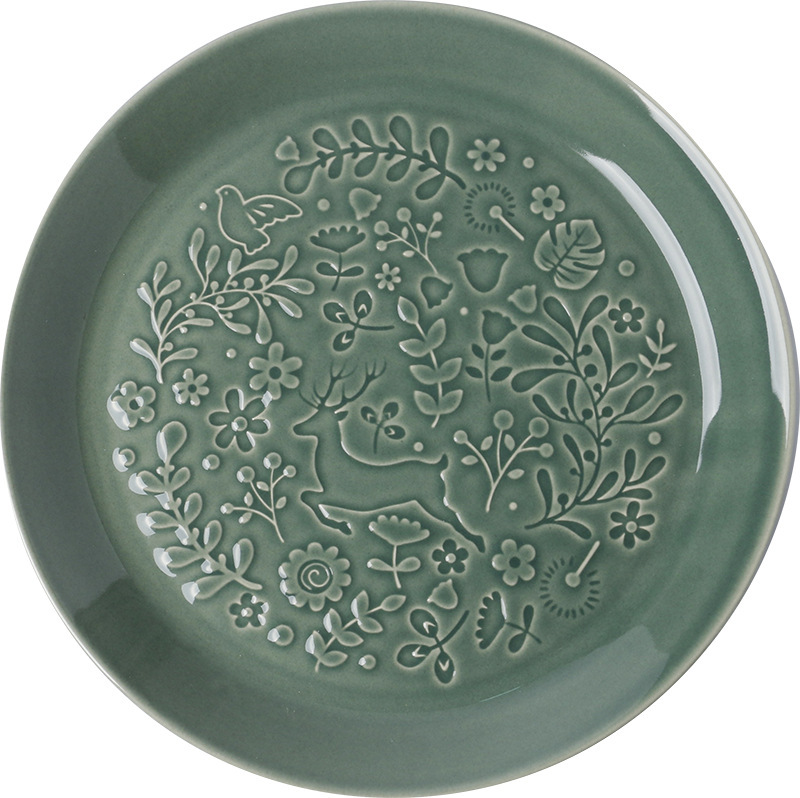 Nordic Ceramic Tableware Set with Sculpted Reliefs