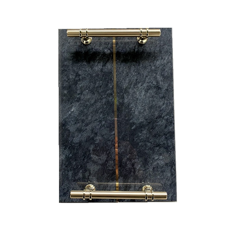 12&quot; x 8&quot; Rectangle Marble Decorative Trays with Gold Metal Handle,Jewelry Display Tray for Counter, Vanity, Dresser, Nightstand, Bathroom