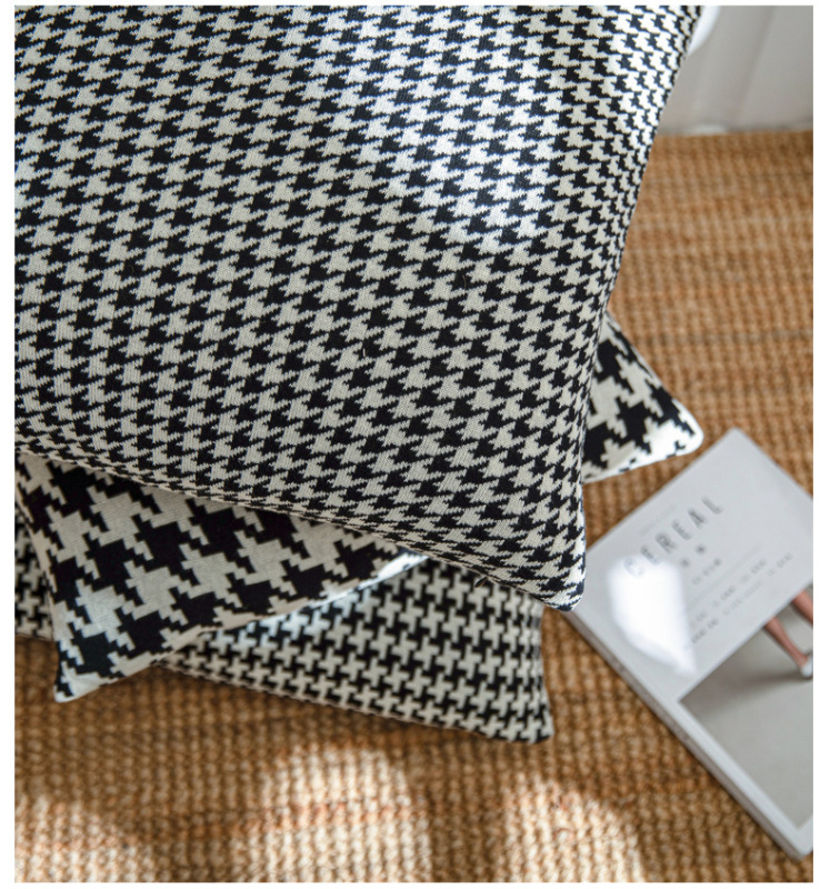 Cotton Houndstooth Pattern Throw Pillowcase - Throw Pillow Cover For Living Room Bedroom Sofa, 4 Styles Design