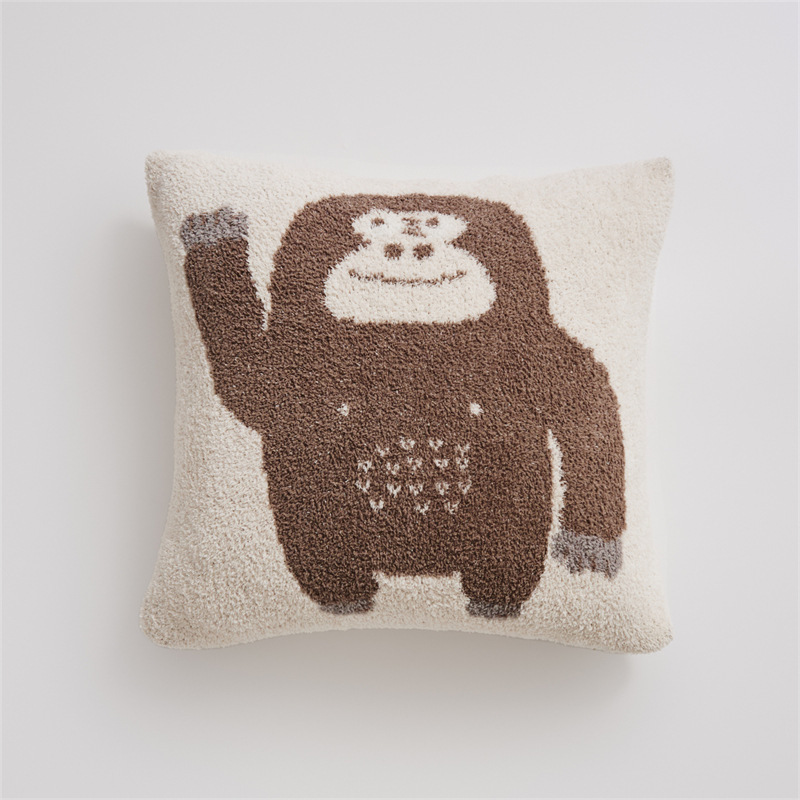 Soft Fluffy Funny Chimpanzee Decorative Blanket & Throw Pillow Cover- Color Khaki & Black