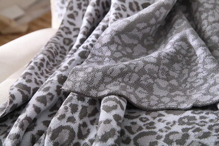 100% Cotton Leopard-Print Knitted Blanket Soft Throw Blanket for Bed Sofa Chair Cozy and Elegant Quilt Decorative Blankets-Color Brown & Gray