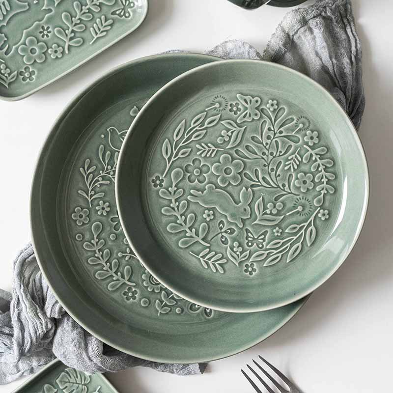 Nordic Ceramic Tableware Set with Sculpted Reliefs