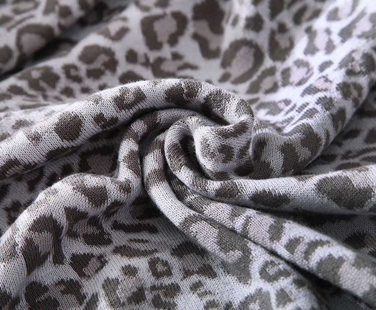 100% Cotton Leopard-Print Knitted Blanket Soft Throw Blanket for Bed Sofa Chair Cozy and Elegant Quilt Decorative Blankets-Color Brown & Gray