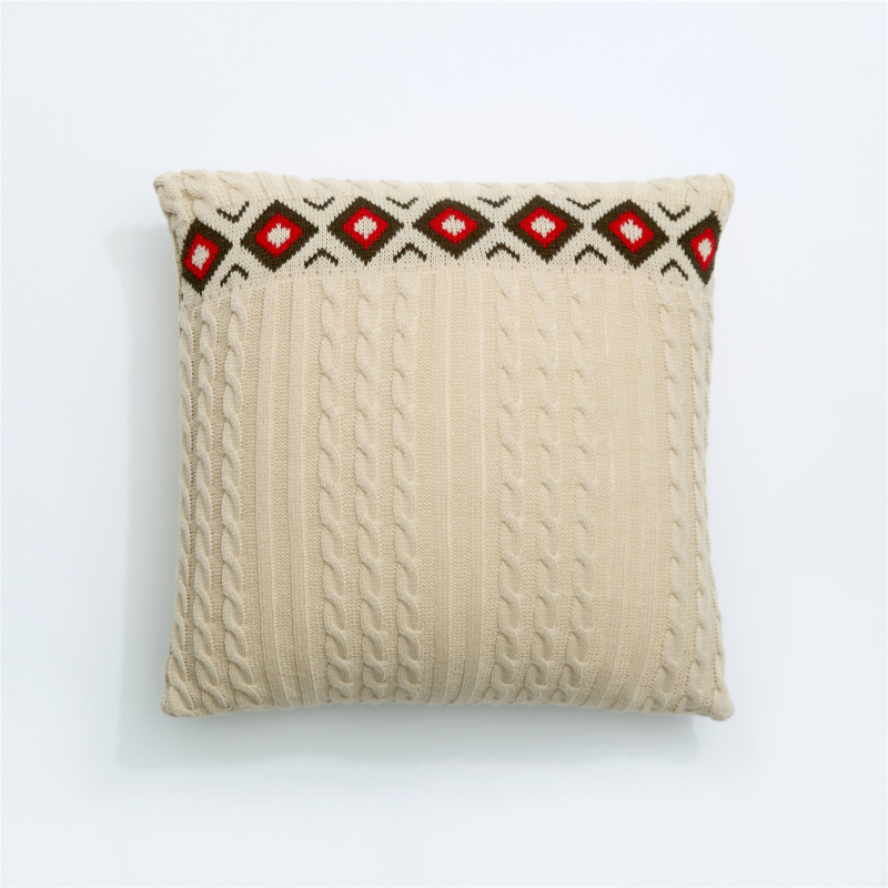 Jacquard Knitted Acrylic Rice White Checked Throw Covers Decorative Pillowcase-Three Designs