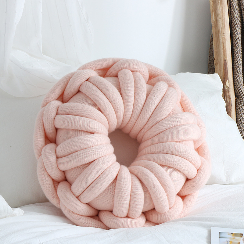 Acrylic Round Handcrafted Decorative Pillow Throw for Sofa Couch Bed- Color: Pink, Grey, Blue, Red, White, Dark Grey
