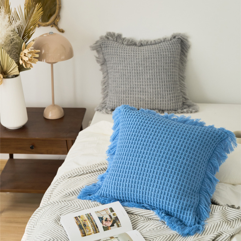 Tassels Square Cushion Cover Pillow Cover for Bedroom Sofa Decoration Pillowcase - Color Yellow Blue White Grey Orange