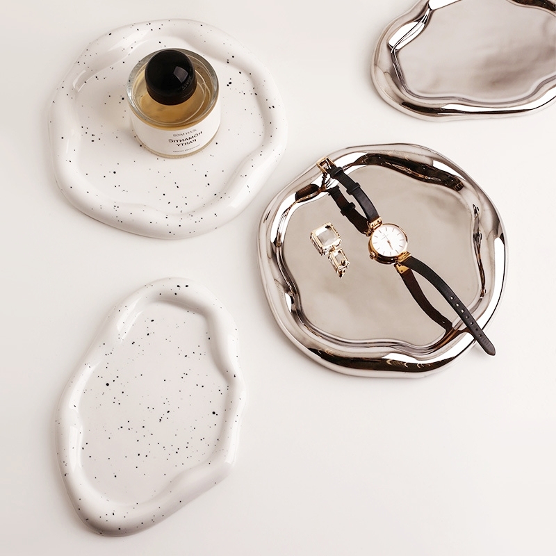 Creative Cloud Shape White or Silver Ceramic Jewelry Tray,Perfume Trinket Dish,Ring Key Vanity Cute Room Decor