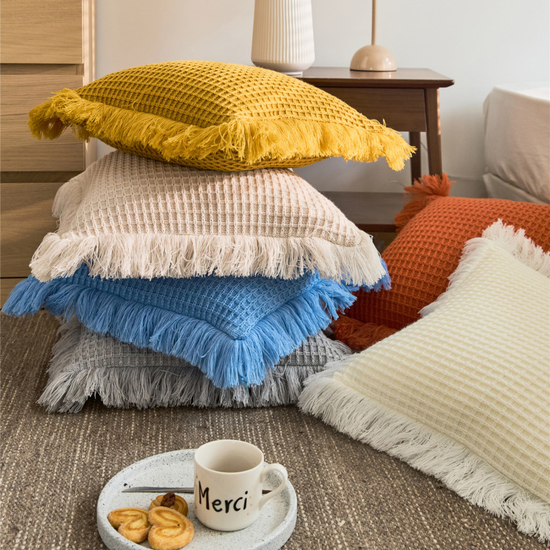 Tassels Square Cushion Cover Pillow Cover for Bedroom Sofa Decoration Pillowcase - Color Yellow Blue White Grey Orange