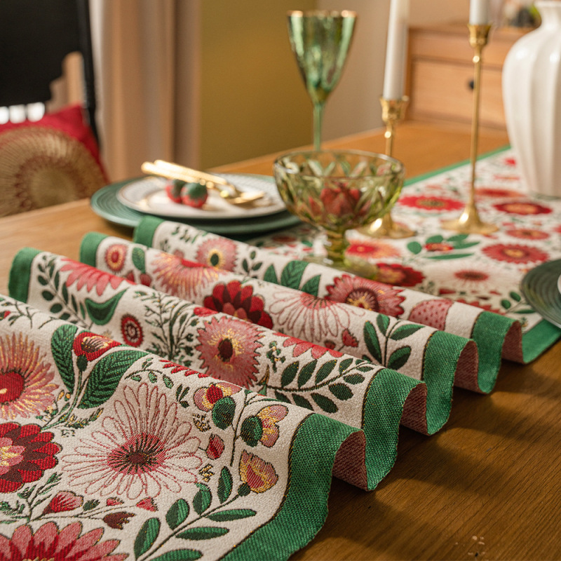 Table Runner Multi Inches Selected Green Flower 100% Polyester Jacquard Runner for Table Decoration - Spring Flower Table Runner