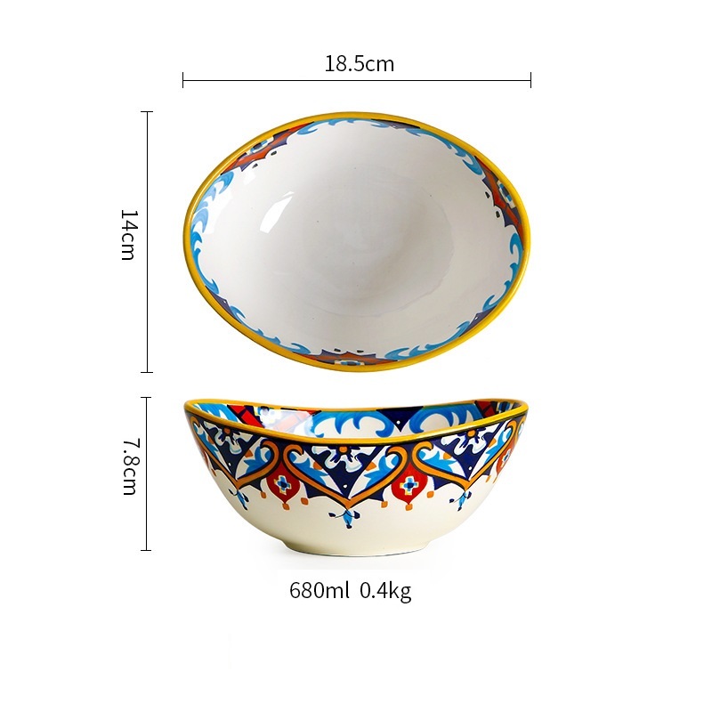 Unique Shape Bright Color Floral Ceramic Pasta Fruit Salad Bowl