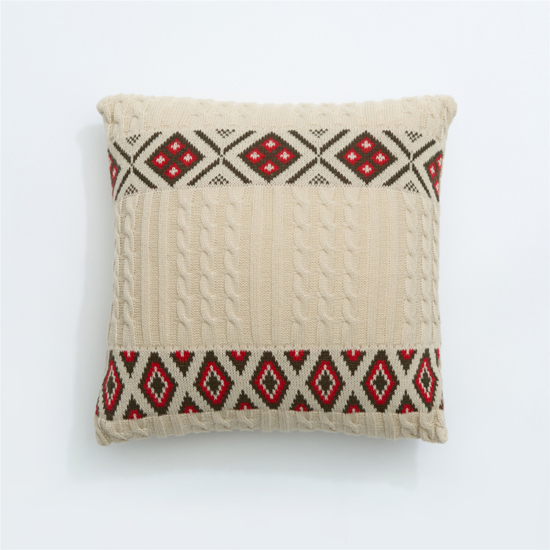 Jacquard Knitted Acrylic Rice White Checked Throw Covers Decorative Pillowcase-Three Designs