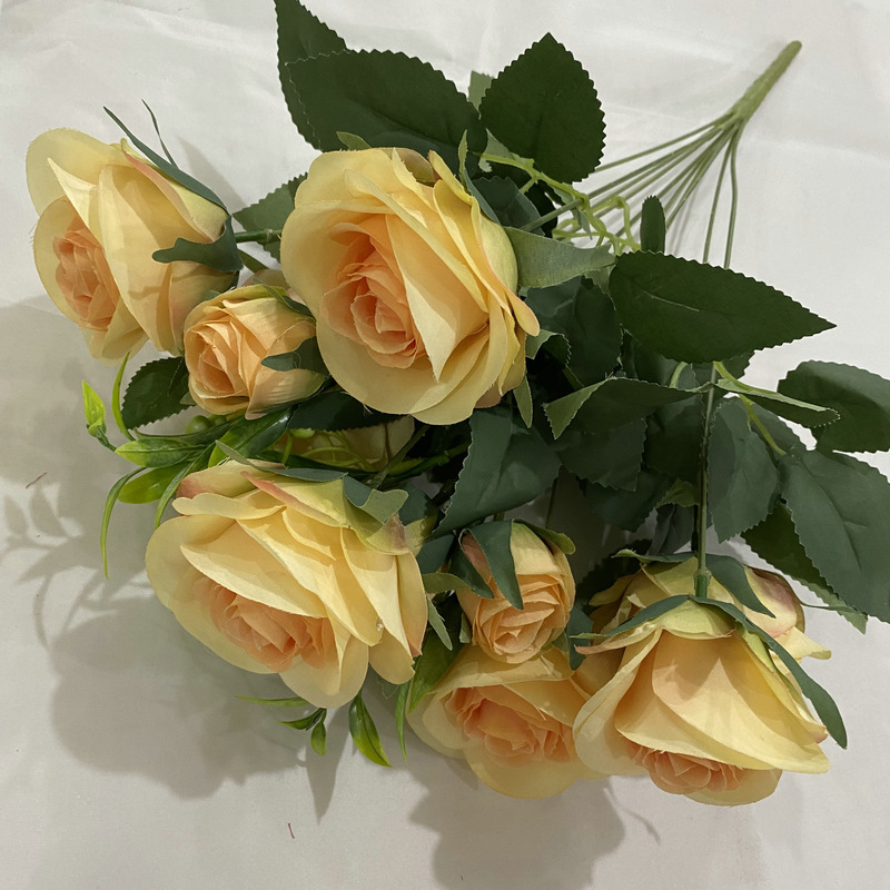 European Style Real Looking Brushed Cloth 10 Heads Retro Roses Artificial Flowers for Wedding Hall ,Home and Office Decoration