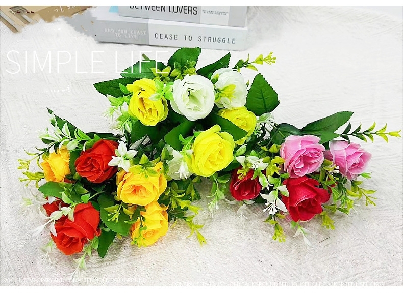 Handmade Artificial Rose Flowers 6 Heads Multi Colors Fake Silk Roses Bridal Wedding Floral Bouquets Home Office Decor