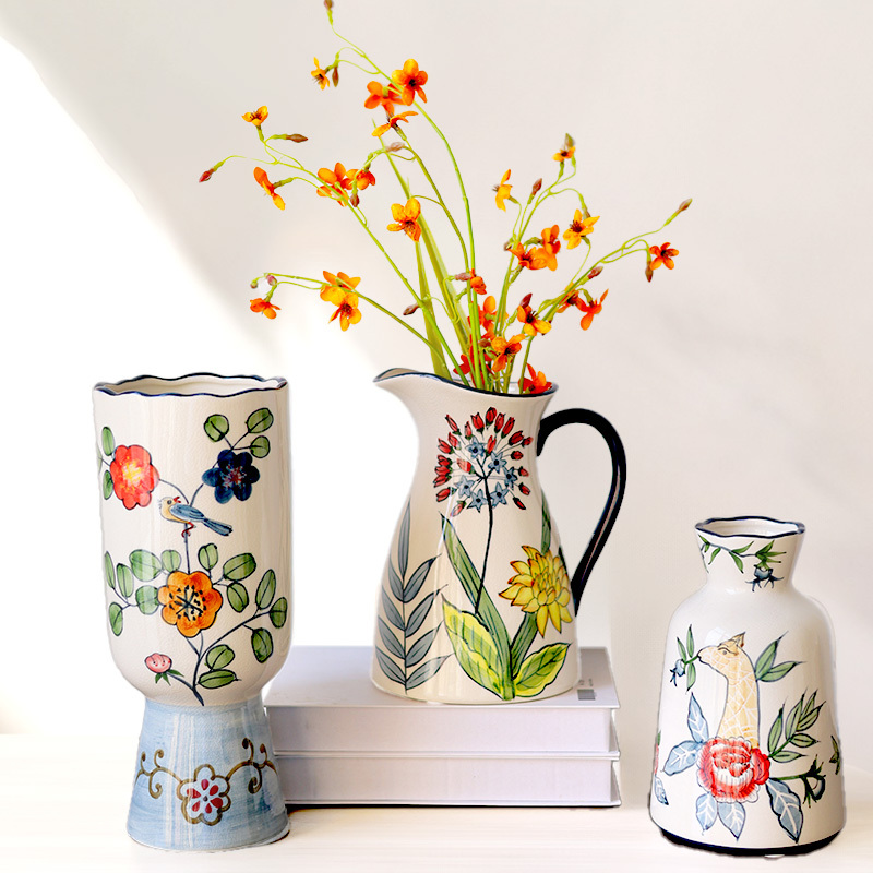 3 Shape Hand Painted Ceramic Vases