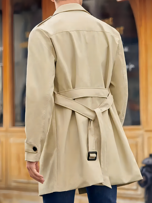 GLESTORE Men 1pc Double Breasted Belted Trench Coat