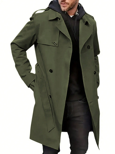 GLESTORE Men 1pc Double Breasted Belted Trench Coat