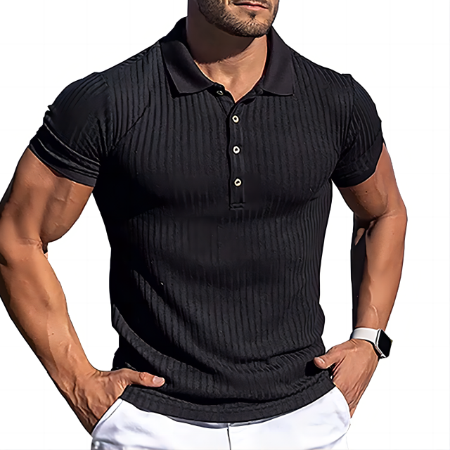 GLESTORE Men's Polo Shirt Casual Polo Shirt Elastic Stripe Short Sleeves