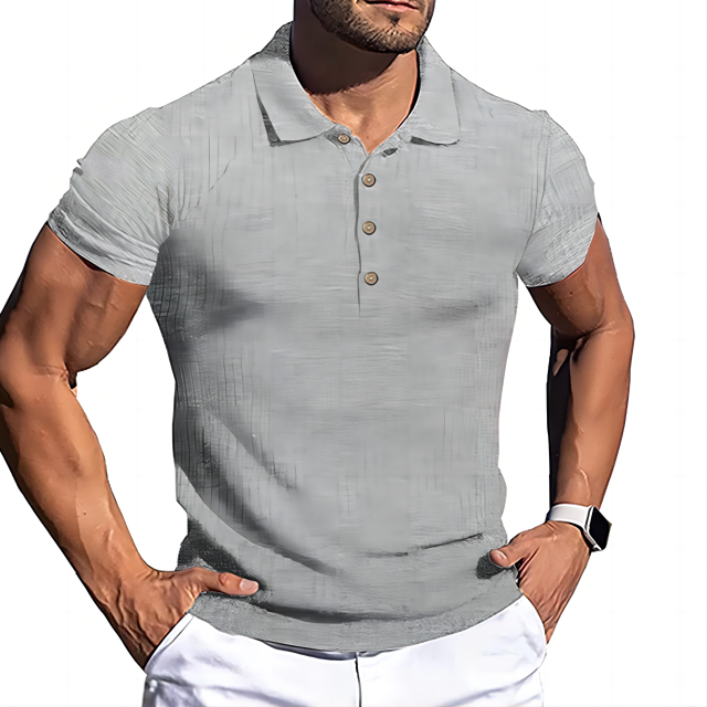 GLESTORE Men's Polo Shirt Casual Polo Shirt Elastic Stripe Short Sleeves