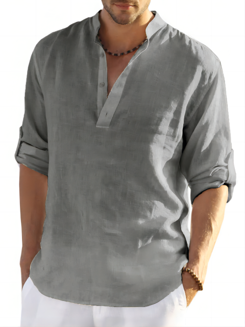 Glestore men's shirt solid color split neck shirt