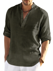 Glestore men's shirt solid color split neck shirt