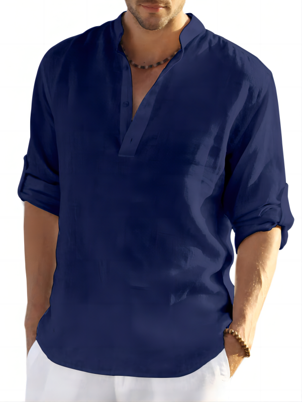Glestore men's shirt solid color split neck shirt
