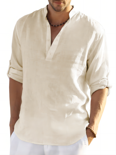 Glestore men's shirt solid color split neck shirt