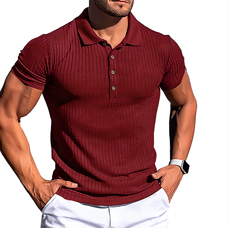 GLESTORE Men's Polo Shirt Casual Polo Shirt Elastic Stripe Short Sleeves
