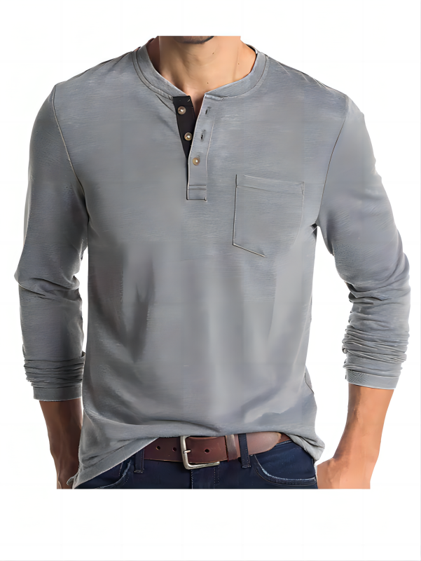 GLESTORE Men's Fashion Casual Front Placket Short/Long Sleeve Henley T-Shirts Cotton Shirts
