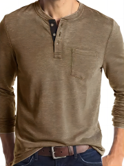 GLESTORE Men's Fashion Casual Front Placket Short/Long Sleeve Henley T-Shirts Cotton Shirts
