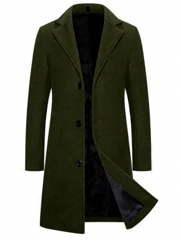 GLESTORE Men's Casual Trench Coat Slim Fit Notched Collar Long Jacket Overcoat Single Breasted Pea Coat