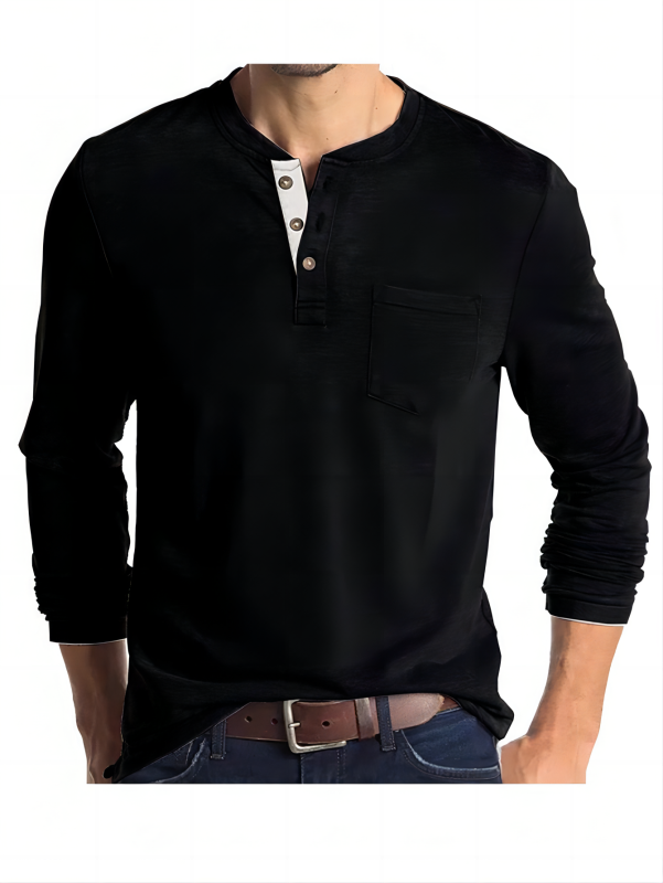 GLESTORE Men's Fashion Casual Front Placket Short/Long Sleeve Henley T-Shirts Cotton Shirts