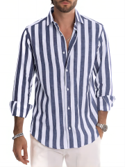 GLESTORE Men's Shirts Casual Long Sleeve Button-Down Striped Shirt