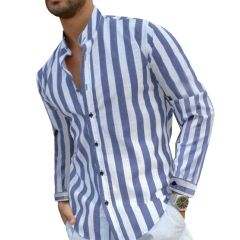 Mens Long Sleeve Shirts Casual Button up Shirt Men Striped Henley Shirts Stylish
