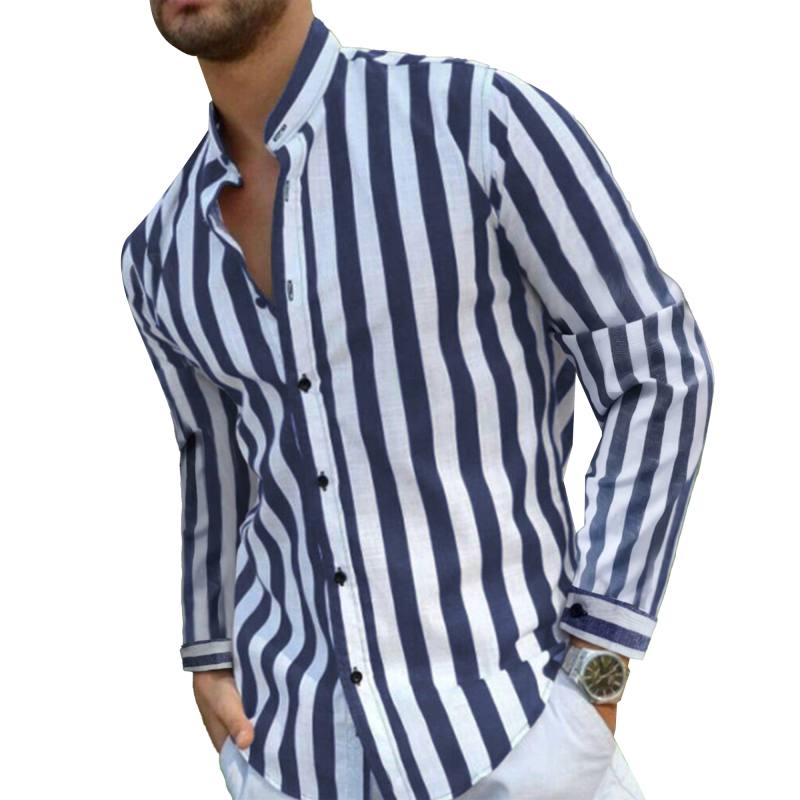 Mens Long Sleeve Shirts Casual Button up Shirt Men Striped Henley Shirts Stylish
