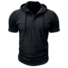 Mens Short Sleeve Hoodie Workout Hoodies Athletic Cotton Blend Sweatshirt Fashion T-Shirts