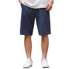 Mens Elastic Waist Shorts Drawstring Casual Cotton Striped Shorts Relaxed Fit