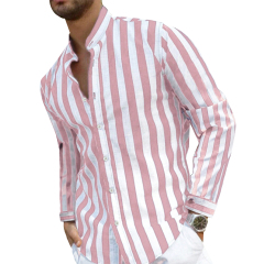 Mens Long Sleeve Shirts Casual Button up Shirt Men Striped Henley Shirts Stylish